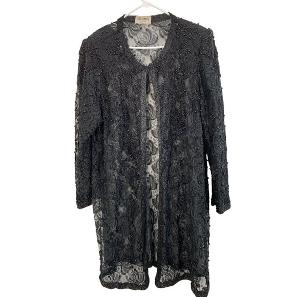 Rare VTG 90s Brilliante By J.A. Black Bead Lace Cardigan Jacket Mother of Bride - Picture 5 of 14
